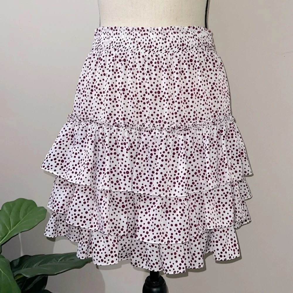 Misa Los Angeles Marina Ruffle Mini Skirt White with Red Polka Dots Sz. Small